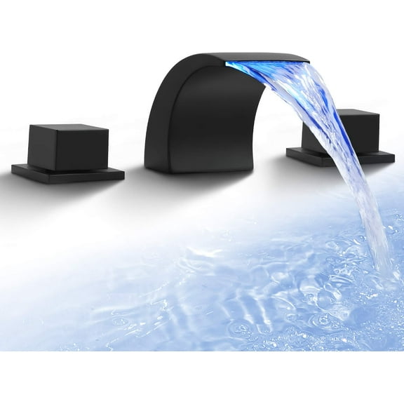 Zovajonia 3 Hole Bathroom Faucet, Matte Black Dual Crystal Knobs Vanity Basin LED Sink Faucet Mixer Bronze Bath Faucets ,Widespread bathroom faucets for sink 3 hole Waterfall Tub Faucet