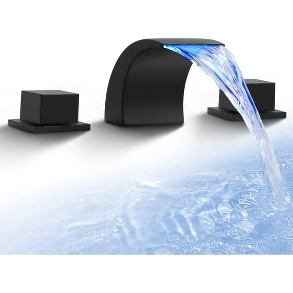 Zovajonia 3 Hole Bathroom Faucet, Matte Black Dual Crystal Knobs Vanity Basin LED Sink Faucet Mixer Bronze Bath Faucets ,Widespread bathroom faucets for sink 3 hole Waterfall Tub Faucet