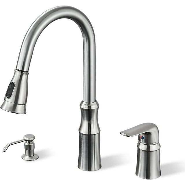 Zovajonia High Arc 3 Hole Kitchen Faucet with Pull Down Sprayer & Soap