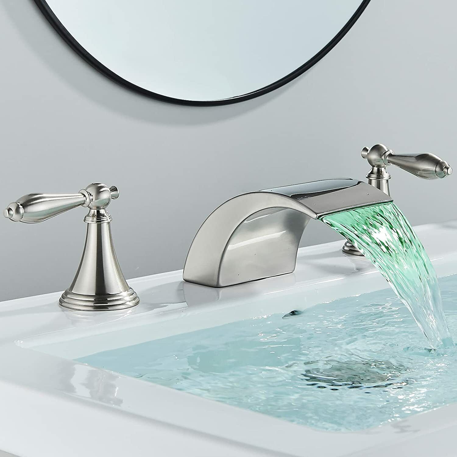 Zovajonia 8 "Widespread LED Bathroom Faucet Basin 3 Hole Waterfall ...