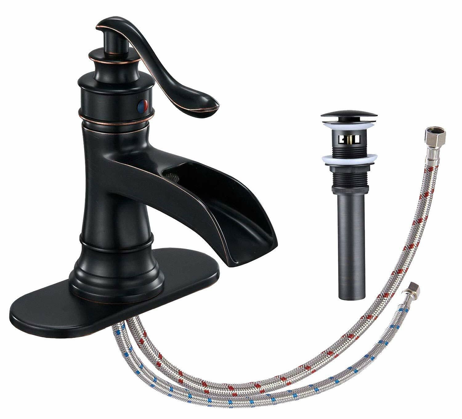 Zovajonia BWE Bathroom Sink Faucet Oil Rubbed Bronze Lavatory Waterfall Faucet One-Handle