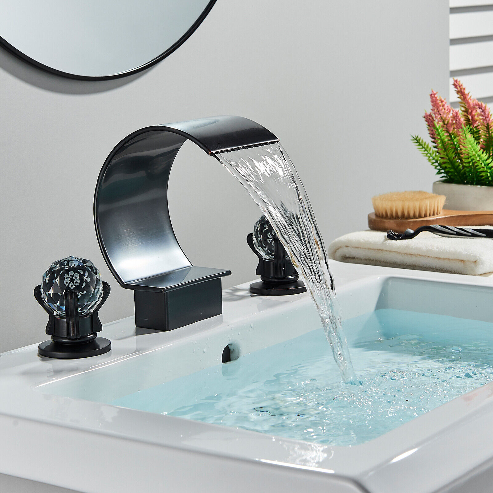 Zovajonia Bathroom Faucet 3 Hole Vanity Basin 8 Inch High Arc Sink ...