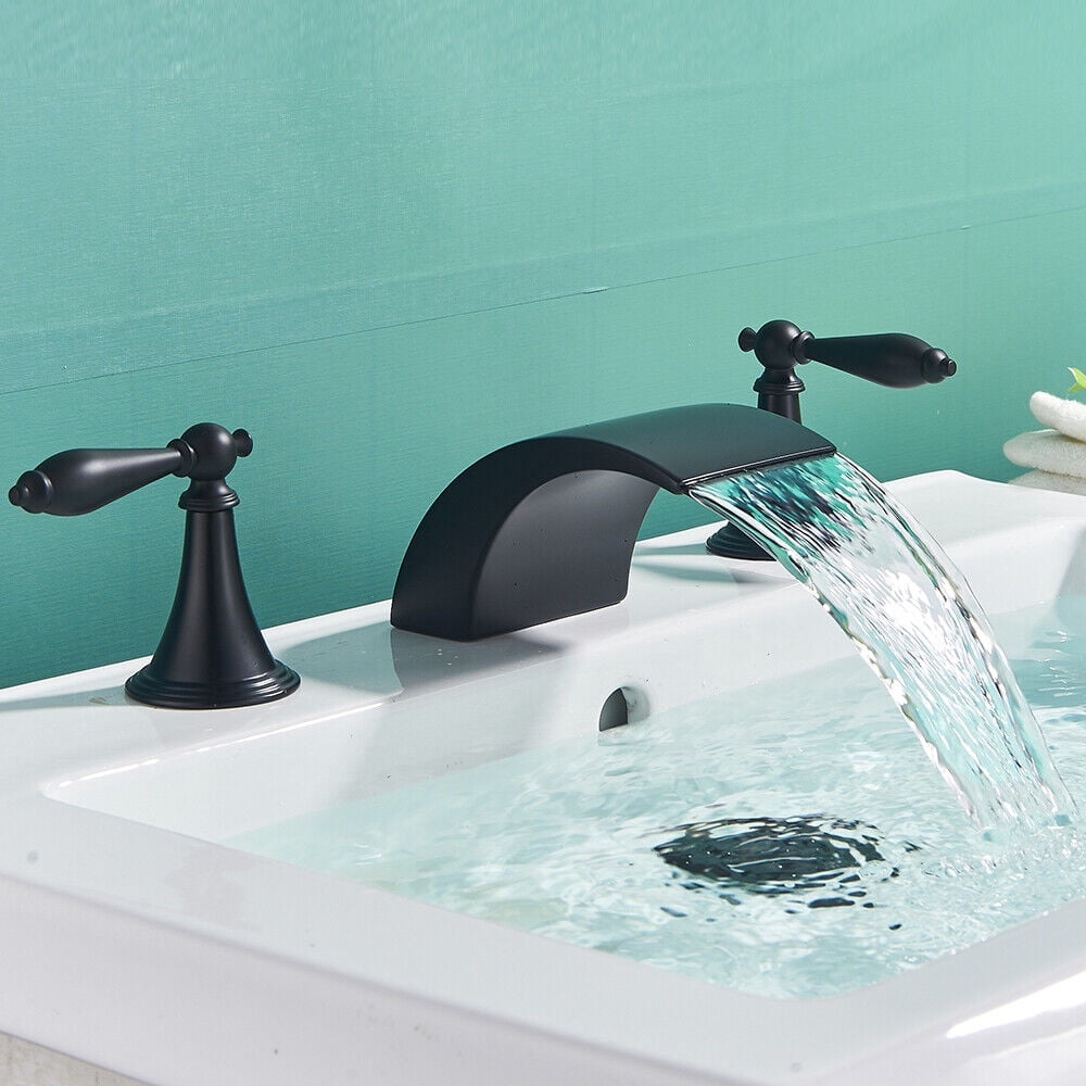 Zovajonia Bathroom Faucet 3 Hole Vanity Basin 8 Inch High Arc Swan Sink Faucet Mixer Bronze Bath Faucets ,  Widespread bathroom faucets for sink 3 hole Waterfall Tub Faucet Oil Rubbed Bronze