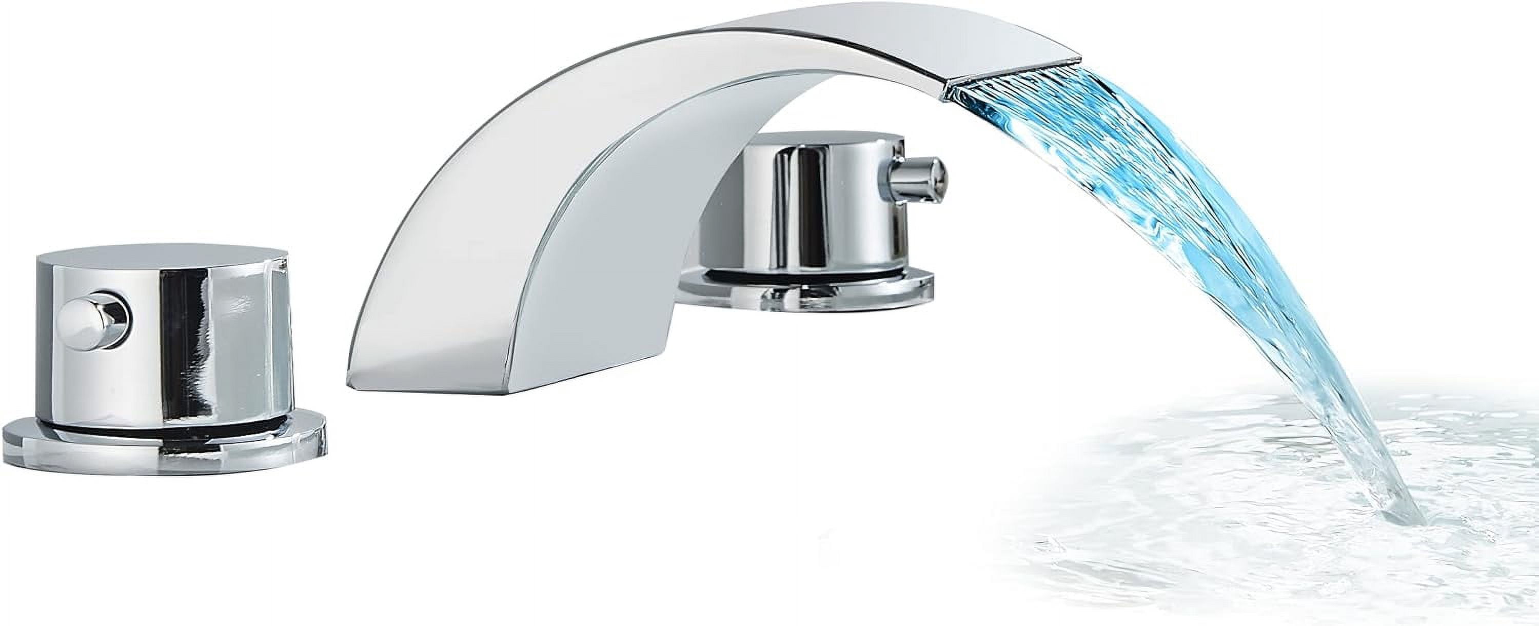Zovajonia Bathroom Faucet 3 Hole Vanity Basin, 8 Inch High LED Arc Polished Chrome Sink Faucet Mixer Bronze Bath Faucets,Widespread bathroom faucets for sink 3 hole Waterfall Tub Faucet