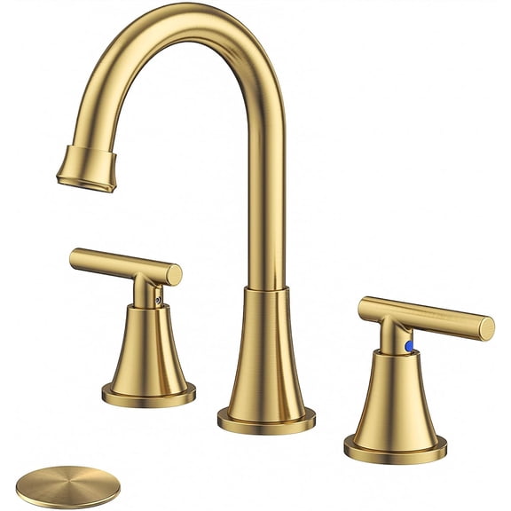 Zovajonia Bathroom Faucets for Sink 3 Hole,  Brushed Gold Widespread Faucet with Pop-up Drain and Supply Lines, for Vanity RV Farmhouse Sink