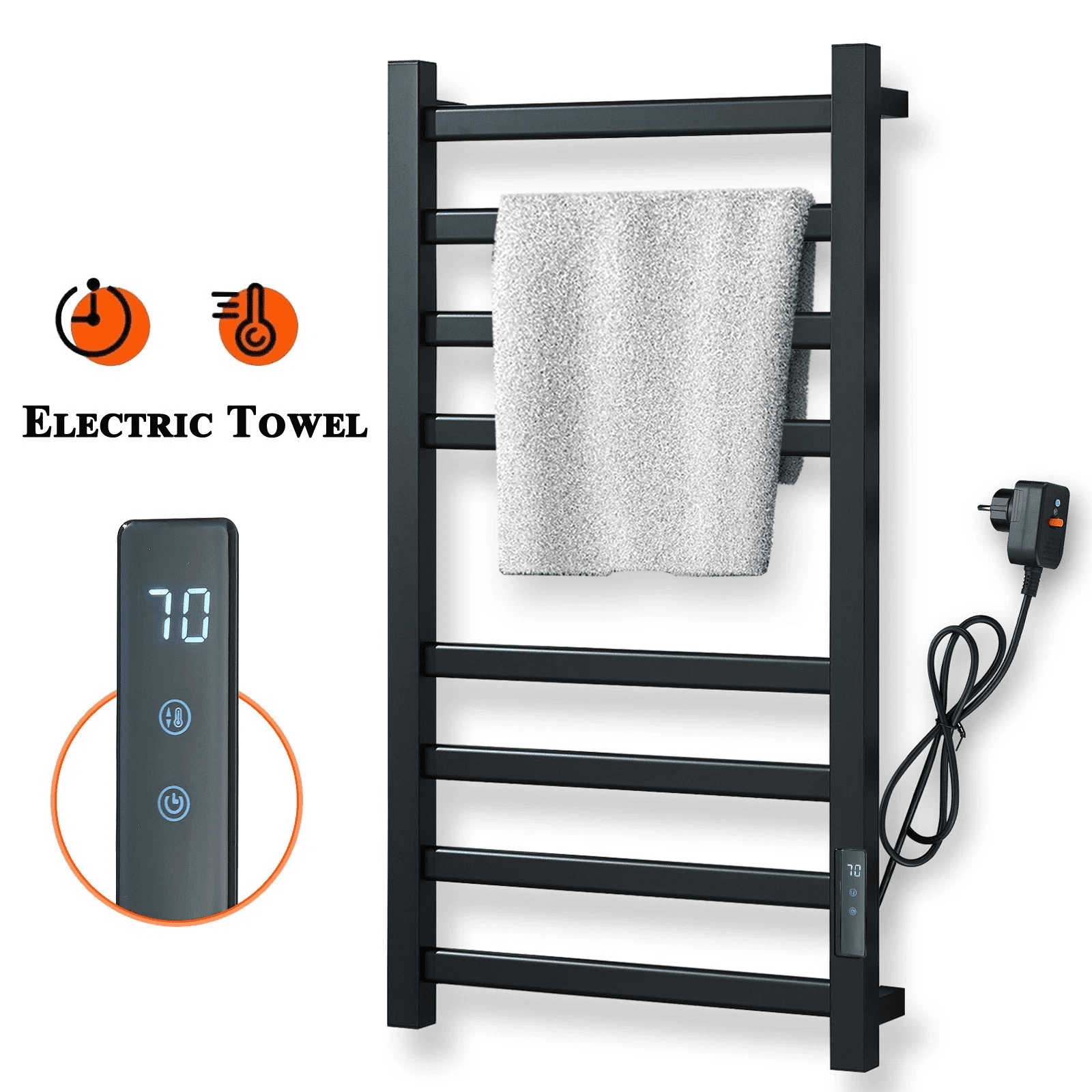 Hot Rack Wash Zovajonia Black Heated Towel Rack for Bathroom, Stainless Steel Wall ...