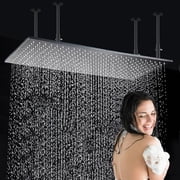 Zovajonia Black Luxury Large Ceiling Rectangle Rainfall Shower Head, 16x32inch High Pressure Rain Showerhead , Silicone Nozzles