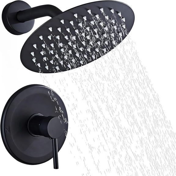Zovajonia Black Shower Faucet Set 8 Inch Round Rainfall Shower Head with Handheld Shower and Trim Kit Wall Mounted