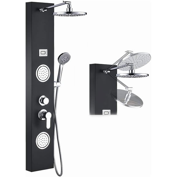 Zovajonia Black Shower Panel with Adjustable Shower Head, 2 Body Jets, 3-Setting Handheld, Multi-Function Shower Column with Temperature Display