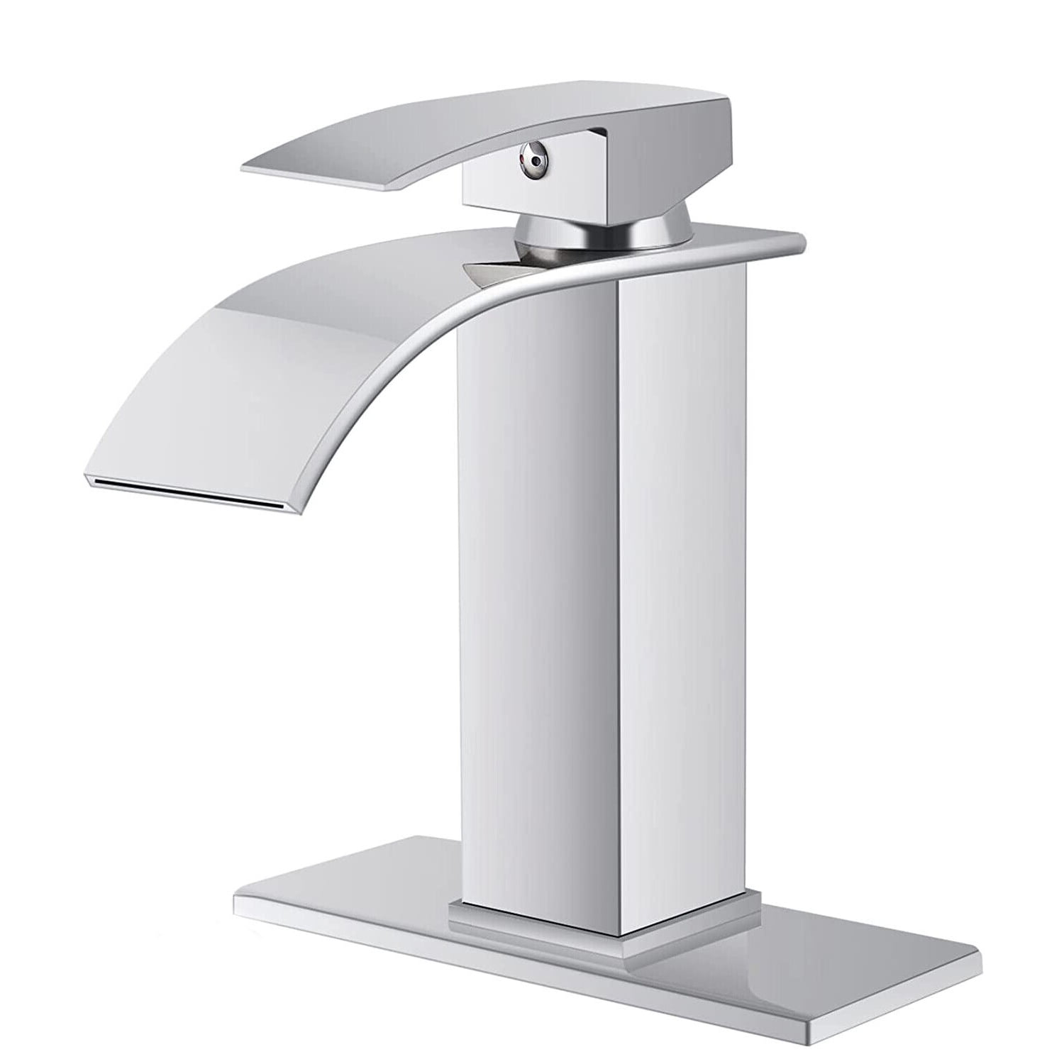 Zovajonia  Brass Bathroom Sink Faucet Basin Vanity Waterfall Spout Single Handle Mixer Tap Polished Chrome
