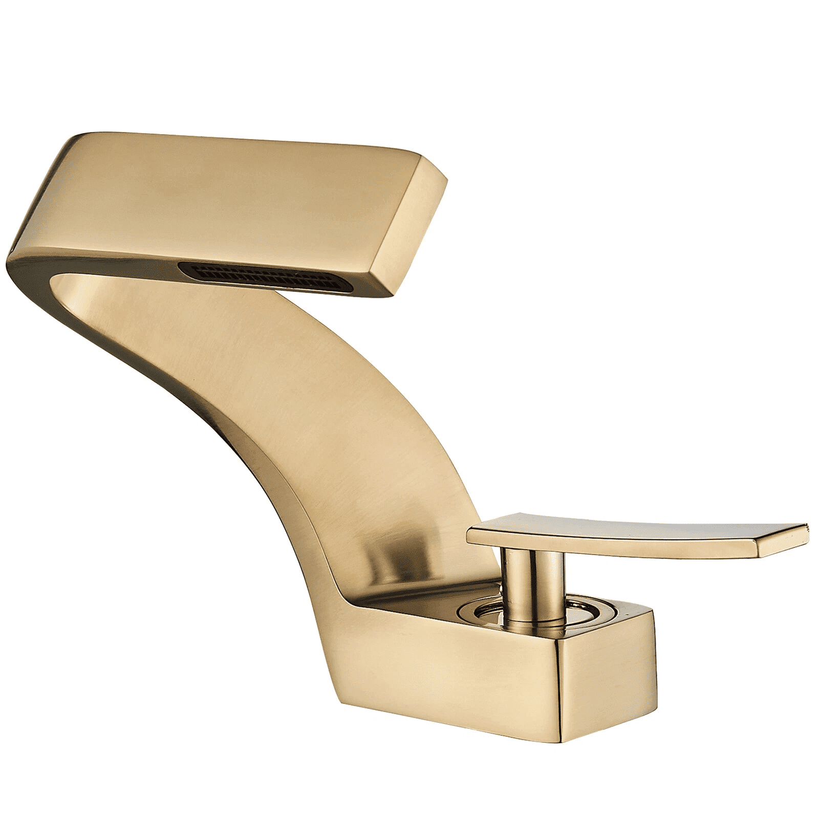 Zovajonia Brushed Gold Deck-Mounted Basin Faucet Single Hole Snake Shape Creative Bathroom Sink Faucet Hot and Cold Water Mixer Tap With Two Hoses