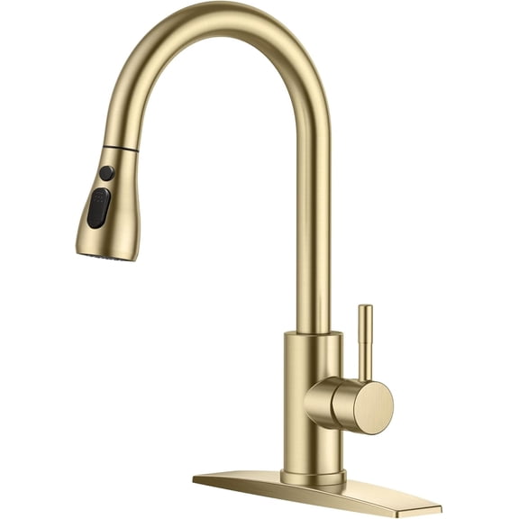 Zovajonia Brushed Gold Kitchen Faucet with Pull Down Sprayer, High Arc Single Handle Stainless Steel Kitchen Sink Faucet with Deck Plate