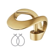 Zovajonia Brushed gold Bathroom Sink Faucet Unique Brass Modern Waterfall Basin Vanity Faucet Single Hole Single Handle Mixer Tap With Hoses