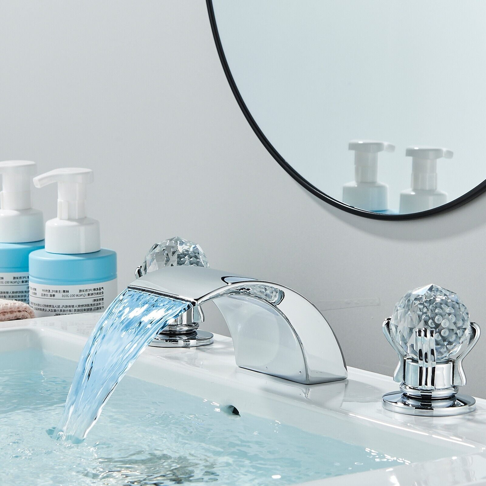 Zovajonia High Arc Chrome LED Waterfall Bathroom Faucet, Double Handle ...