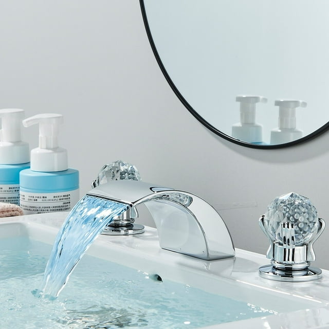 Zovajonia Chrome LED Waterfall Bathroom Faucet 3 hole 8 inch Widespread