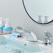 Zovajonia Chrome LED Waterfall Bathroom Faucet 3 hole 8 inch Widespread Sink Basin Mixer