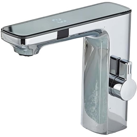 Zovajonia Chrome Smart Sense Bathroom Faucet, Touchless with Digital Display, Hot Cold Water Basin Mixer Tap, Single Hole