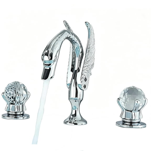 Zovajonia Chrome Swan Basin Faucet Deck Mounted Dual Crystal Handles Cold and Hot Water Mixer Tap for Bathroom Vessel Sink
