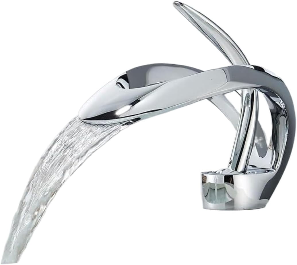 Zovajonia Chrome Waterfall Bathroom Sink Faucet Round 1 Hole Single Handle Modern Basin Faucet Deck Mount Mixer Tap Creative Hollowed Body Design