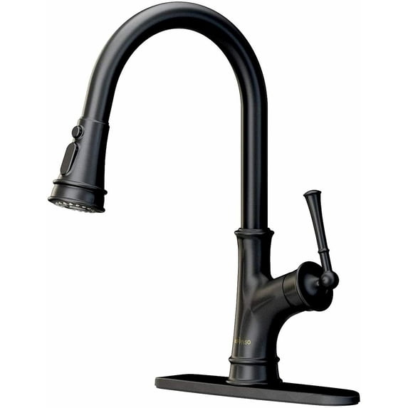 Zovajonia Commercial Kitchen Sink Faucet Pull Down Sprayer Matte Black with Cover Plate