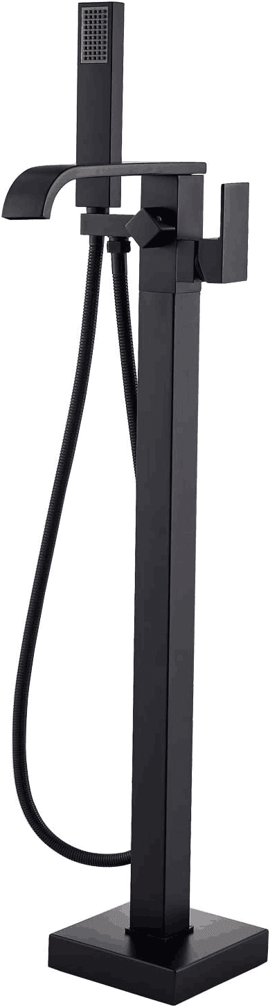 Wowkk Black Freestanding Floor Mount Tub Filler - Waterfall Faucet With Hand Sprayer