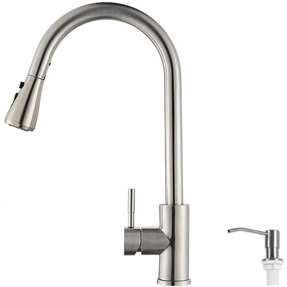Zovajonia Kitchen Faucet with Pull-Down Sprayer,Stainless Single Handle Steel Wire Drawing Nickel Sink Faucet for Cocina ,with Soap Dispenser Brushed Nickel