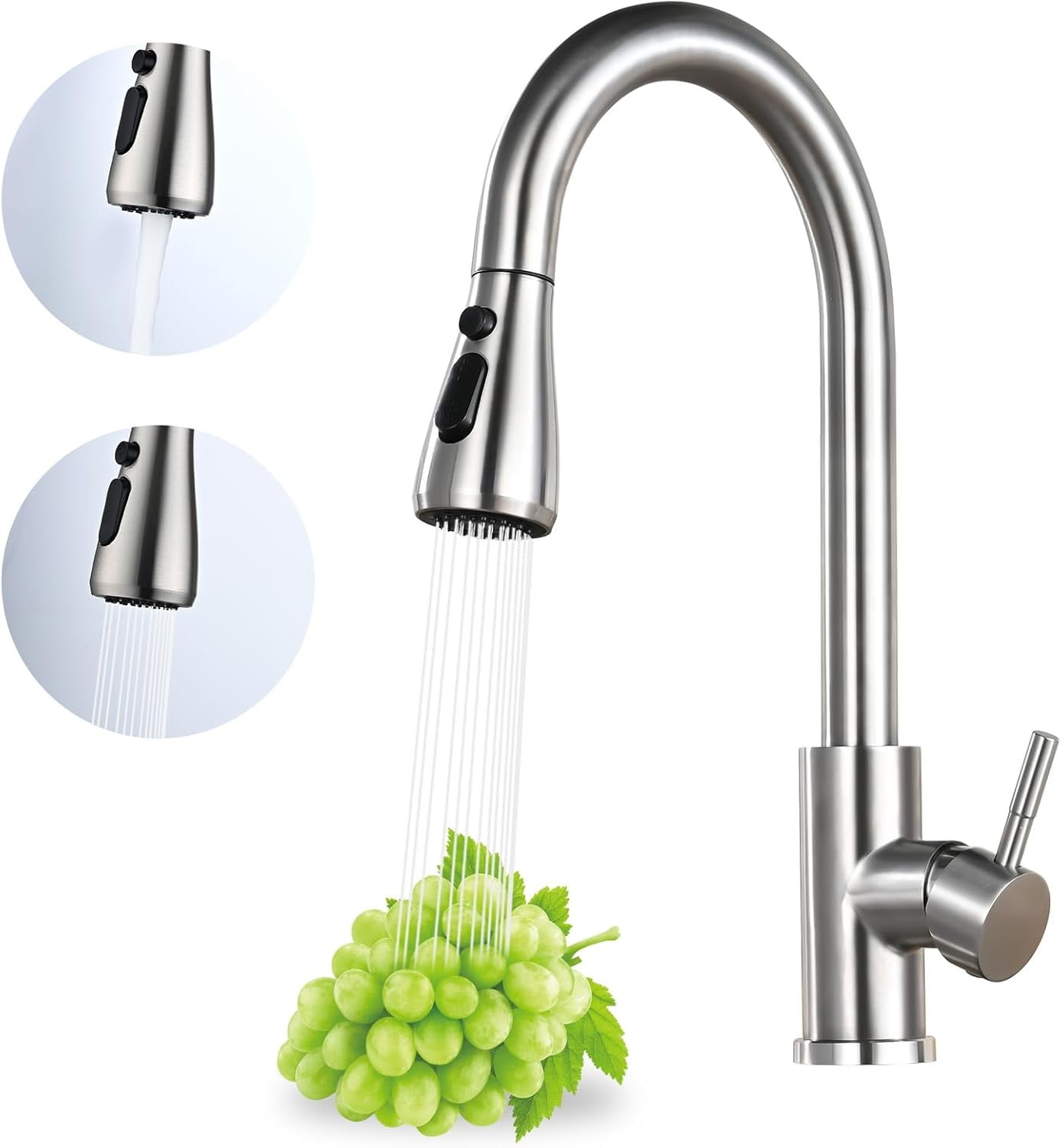 Zovajonia Kitchen Faucet with Pull Down Sprayer, High Arc Brushed Nickel Single Handle Kitchen Sink Faucet,  3 Mode(Stream/Spray/Pause), 360° Swivel