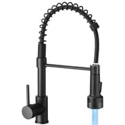 Zovajonia Kitchen Faucets with Pull Down Sprayer LED Light Single Handle 1 Hole Matte Black Spring Kitchen Sink Faucet for Farmhouse RV Vessel Basin