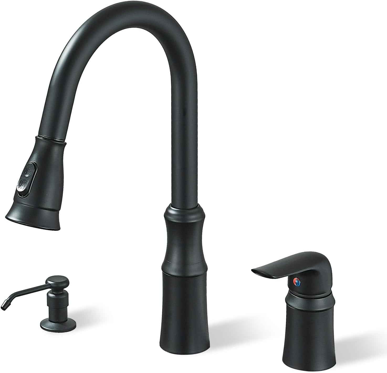Zovajonia Matte Black Kitchen Faucet, 3 Hole, Pull Down Sprayer, High