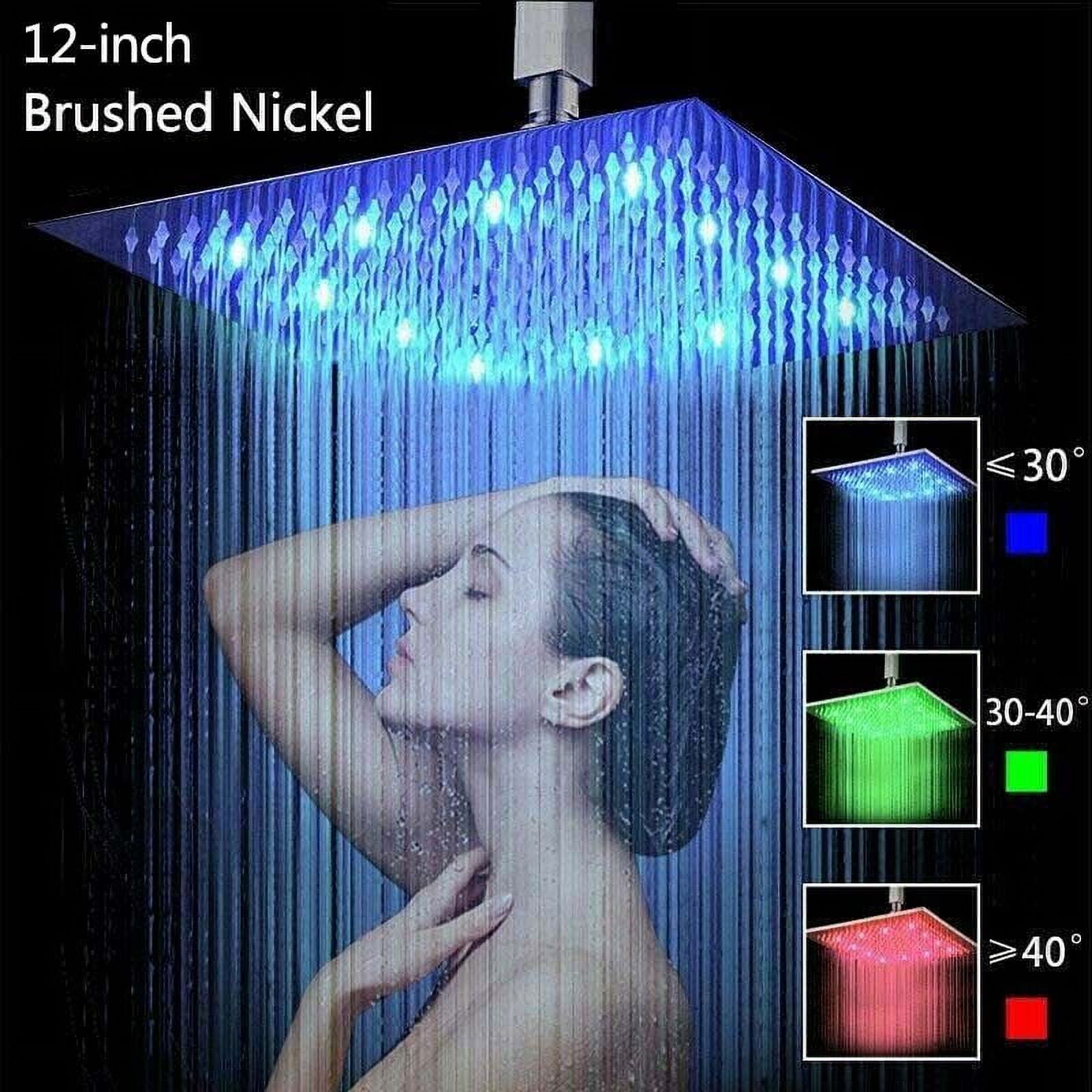 Zovajonia LED Shower Head Ceiling Mount Stainless Steel Over Head Rain Shower Sprayer Brushed Nickel