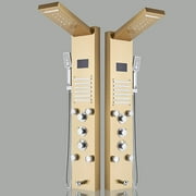 Zovajonia LED Shower Panel Tower System, 6-Functions Stainless Steel Shower Tower , Waterfall Showerhead, Shower Jets, Rain Shower System Brushed Gold