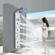 Zovajonia LED Shower Panel Tower System , 6-Functions Stainless Steel Shower Tower  Waterfall Showerhead Shower Jets, Rain Shower System Brushed Nickel