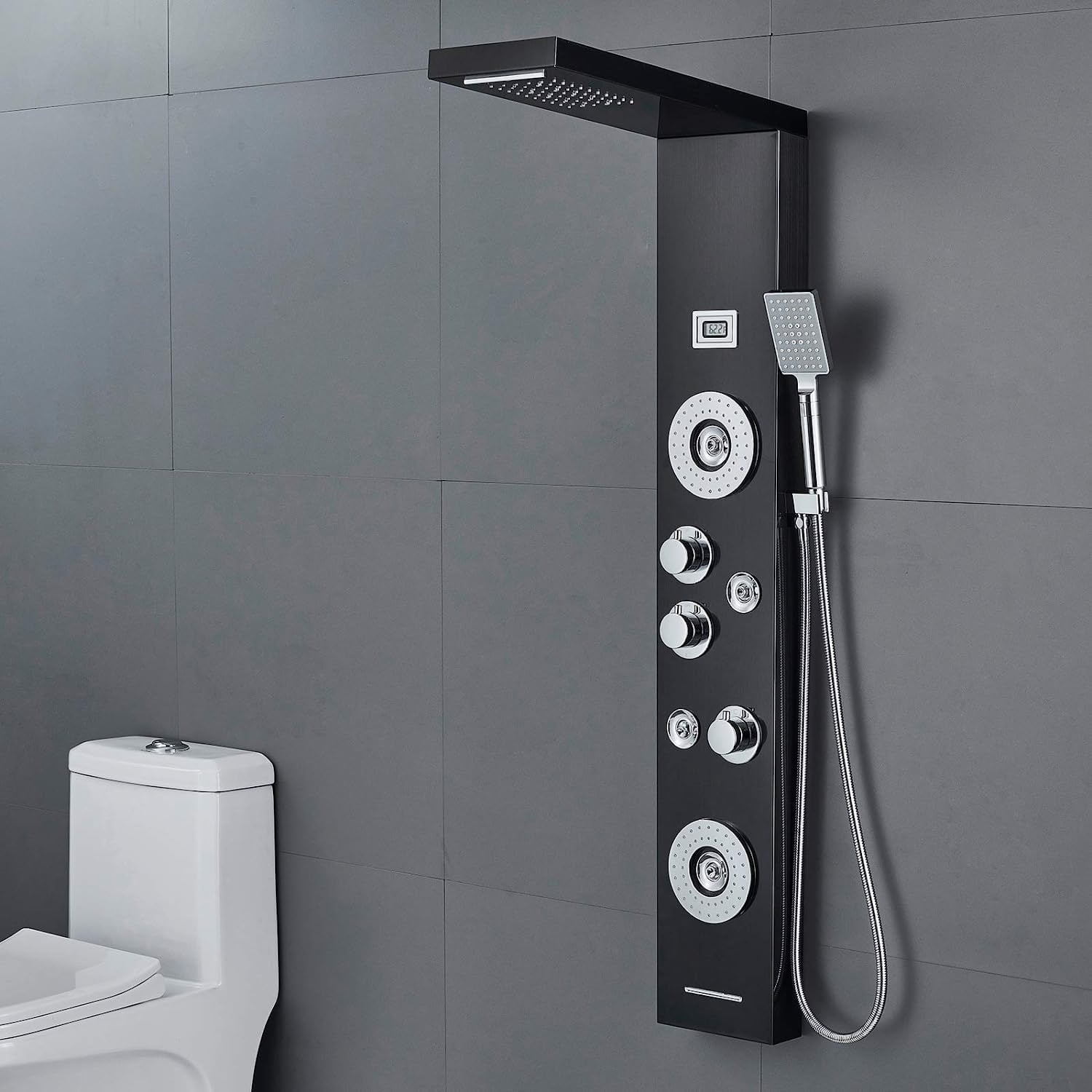 Zovajonia LED Shower Panel Tower System, Multi-Functions Shower Tower, Waterfall Showerhead, Shower Jets, Stainless Steel Rain Shower System Oil Rubbed Bronze