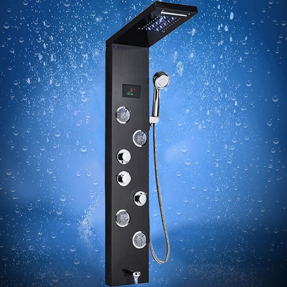 Zovajonia LED Shower Panel Tower System, Shower Tower with 5 Function , Waterfall Showerhead, Shower Jets, LCD Screen Stainless Steel Rain Shower System Oil Rubbed Bronze