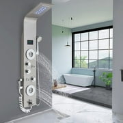 Zovajonia Led Shower Panel Tower System,50 Inch Multi-Function Shower Tower  Waterfall Showerhead Shower jets Brushed Nickel Rain Shower System