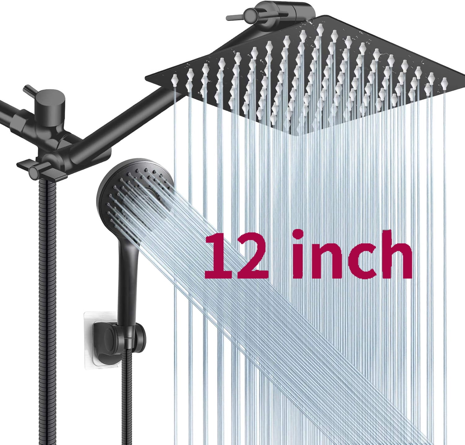 Zovajonia Matte Black 12 in Ultra-Thin Rain Square Shower Head with 3 ...