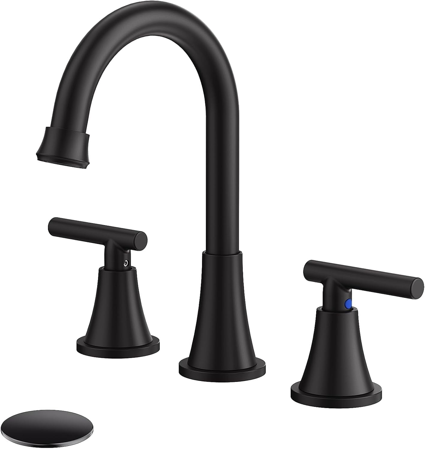 Zovajonia Matte Black  Bathroom Faucet 3 Hole Vanity, 2 Handle 360° Swivel 8 Inch Widespread Bathroom Sink Faucet , with Pop-up Drain, Supply Lines
