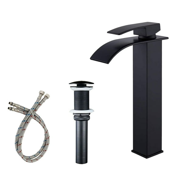 Zovajonia Matte Black Bathroom Sink Faucet Single Handle Hole Waterfall Vanity Basin Mixer