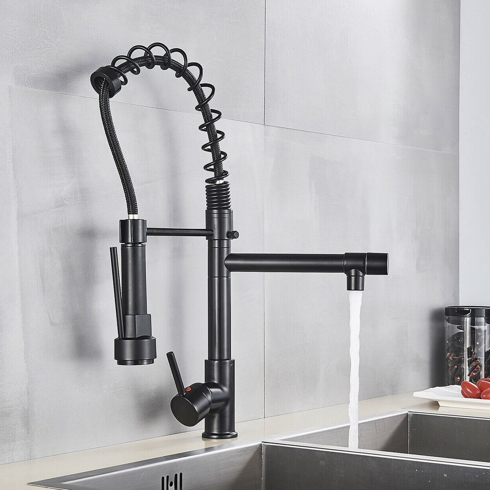 Zovajonia Matte Black Kitchen Faucet Sink Single Handle Pull Down Sprayer Swivel Mixer Tap
