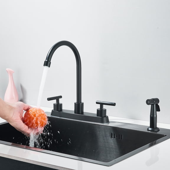 Zovajonia Matte Black Kitchen Faucet with Side Sprayer, High Arc 360 Rotating Spout, 2-Handle 8" Centerset, for 3 or 4 Hole, w/ Supply Lines, RV
