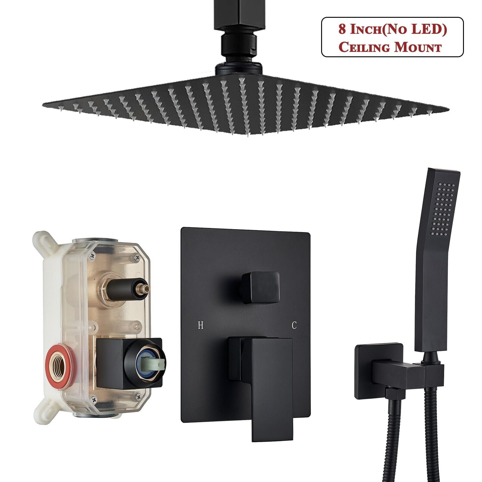 Zovajonia Matte Black Shower System 8 Inches Shower Faucet Set, Rain Shower Head with Handheld Spray Bathroom Ceiling Mount Shower Fixtures