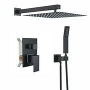Zovajonia Matte Black Shower System 8 Inches Shower Faucet Set, Rain Shower Head with Handheld Spray Bathroom Wall Mount Shower Fixtures