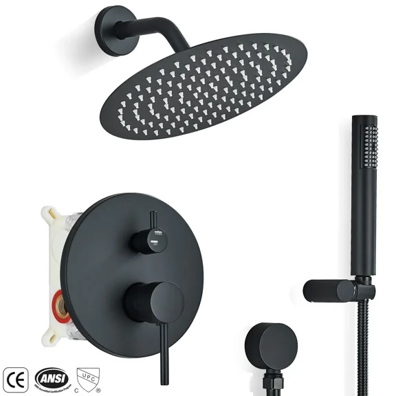 Zovajonia Matte Black Shower System 8 Inches Shower Faucet Set, Rain Shower Head with Handheld Spray Bathroom Wall Mount Shower Fixtures