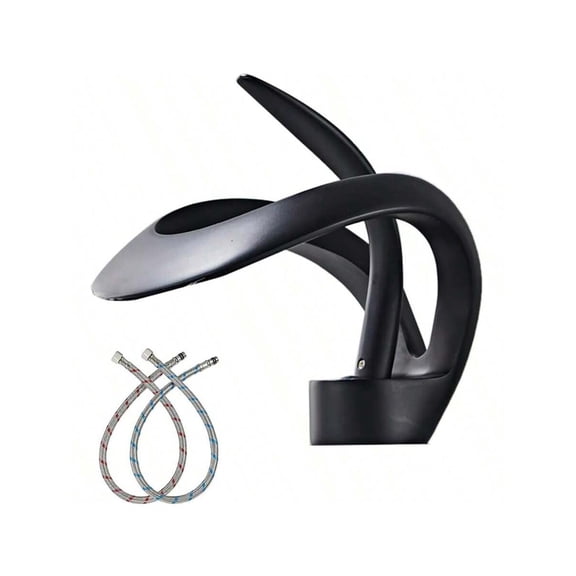 Zovajonia Matte Black Waterfall Bathroom Sink Faucet Round Single Handle One Hole Vanity Basin Single Deck Mount Creative Hollowed Body Design