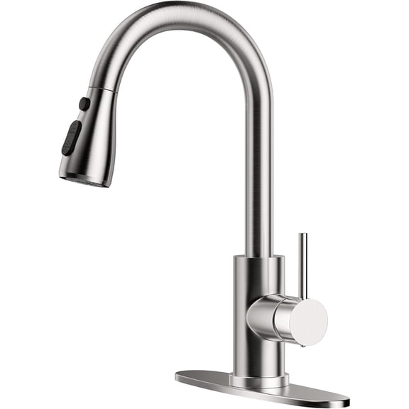 Zovajonia Modern Commercial Kitchen Faucet with Pull Down Sprayer Brushed Nickel, High Arc Single Handle Stainless Steel Sink Faucet with Deck Plate