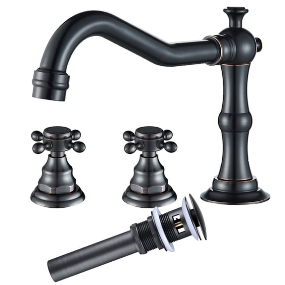 Zovajonia Oil Rubbed Bronze Bathroom Sink Faucet Widespread 3 Hole Basin Faucet With Drain