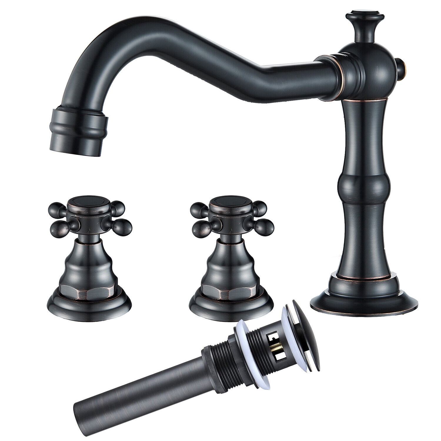 Zovajonia Oil Rubbed Bronze 3 Hole Bathroom Sink Faucet, Deck Mounted ...