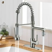 Zovajonia Pull-Down Sprayer Kitchen Faucet Sink Swivel Spout Single-Handle Mixer Tap Brushed Nickel