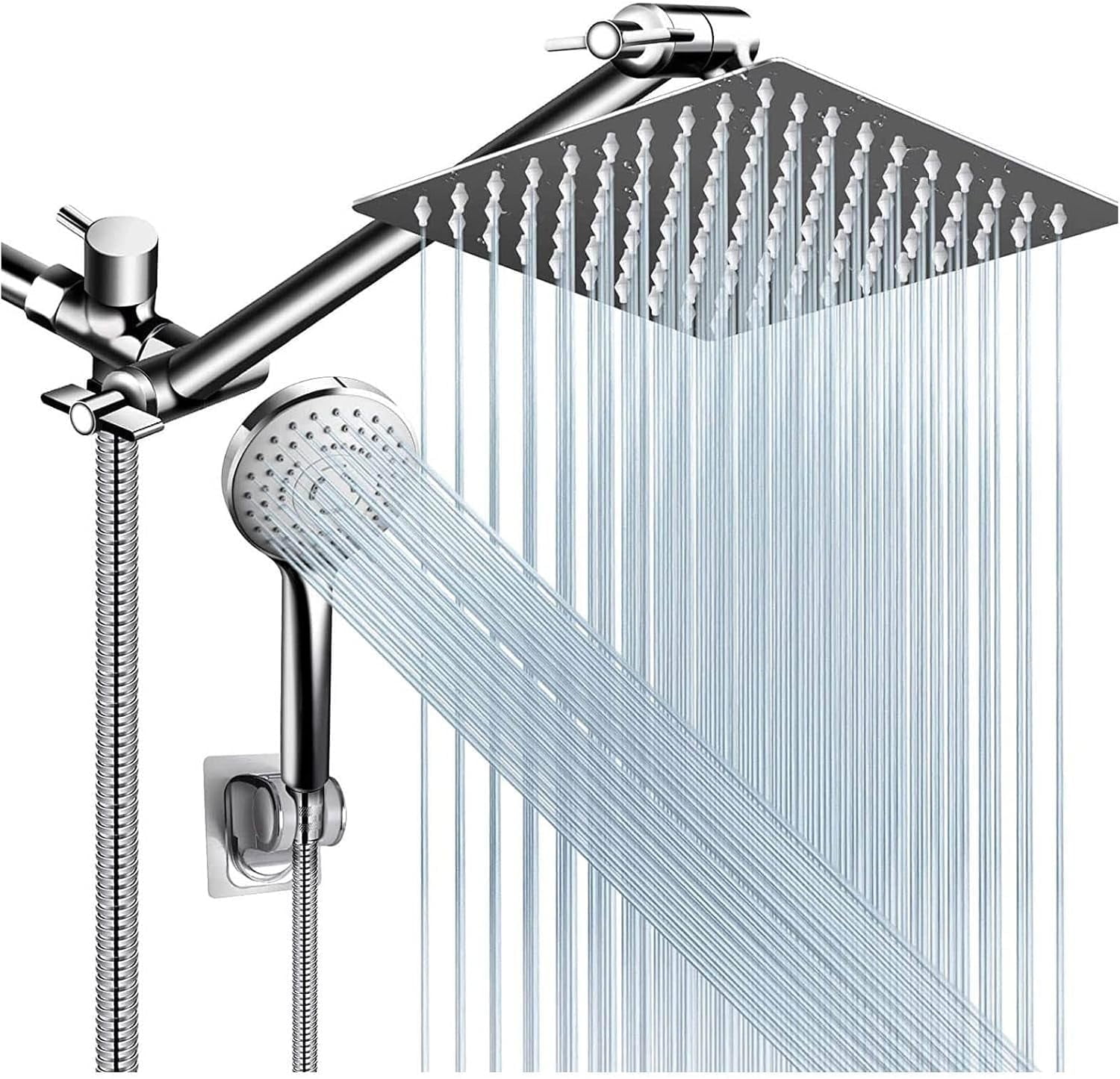 Zovajonia Shower Faucet Set, Includes 1pc 8-inch high-pressure rain showerhead and1pc 9-inch extension arm showerhead with hose/bracket
