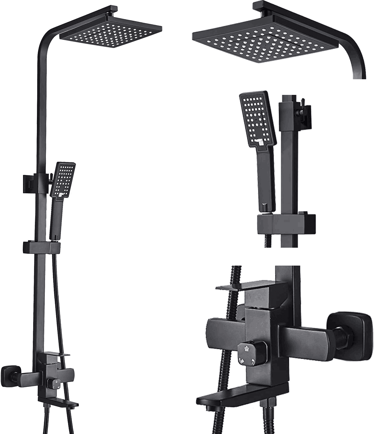 Zovajonia Shower Fixture Matte Black Exposed Shower Faucet Set Round 8